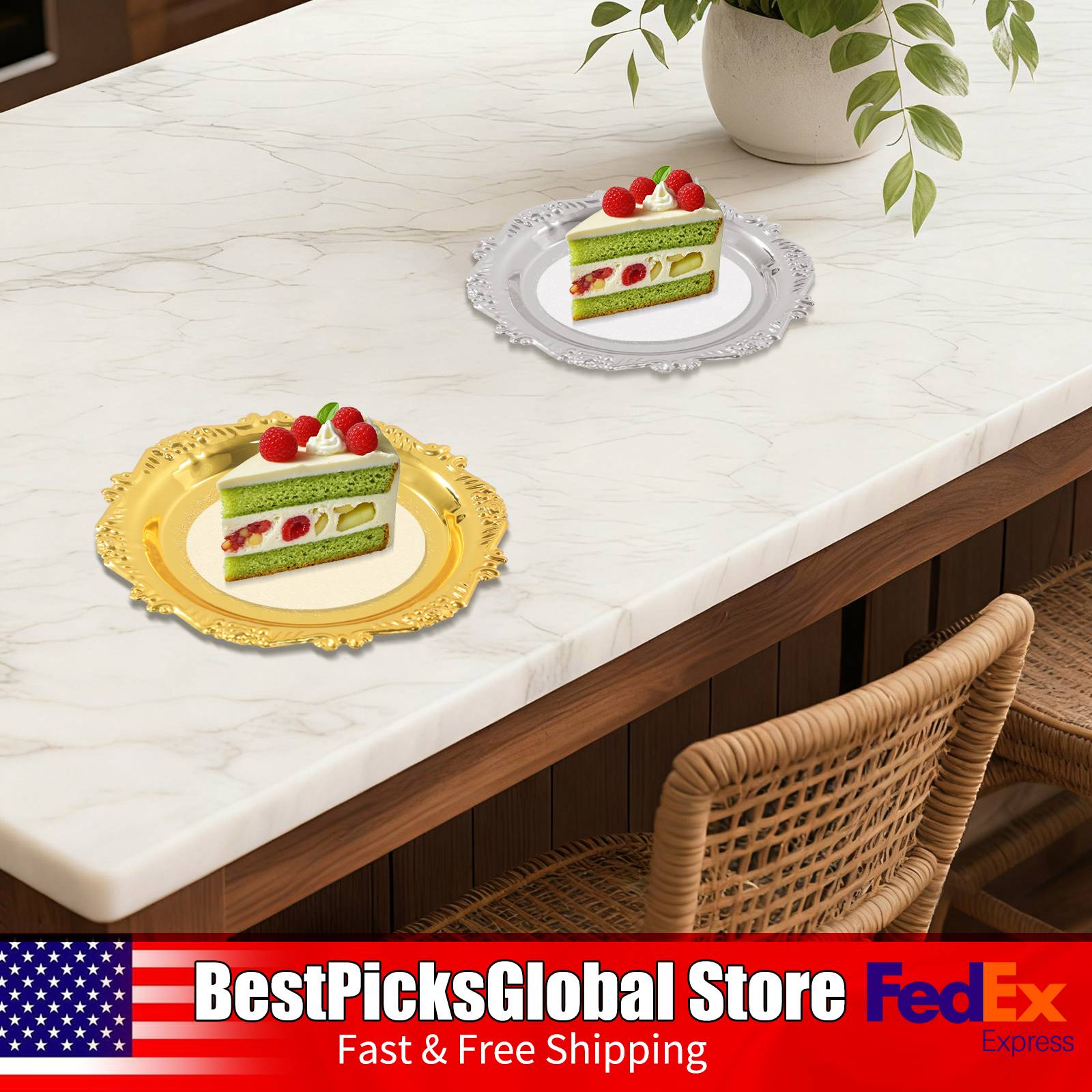 6 PCS Metal Snack Plates Gold/ - đánh giá và giá Food Snacks Options