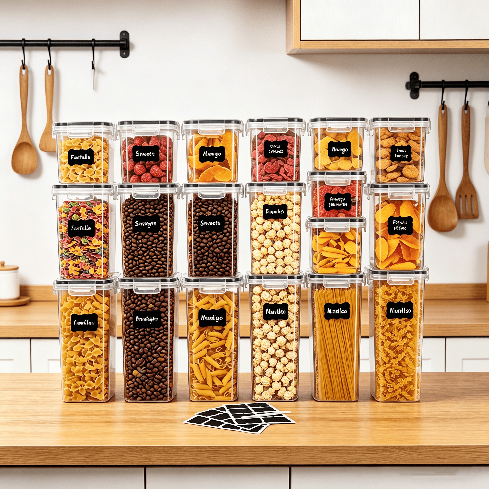 30PCS-Airtight storage bins, m - đánh giá và giá Snacks Food Labels