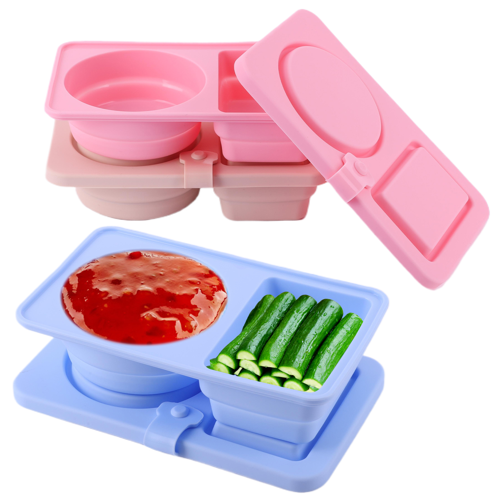 3Pcs 2 Compartment Silicone Sn - đánh giá và giá Food And Snacks For Picnic