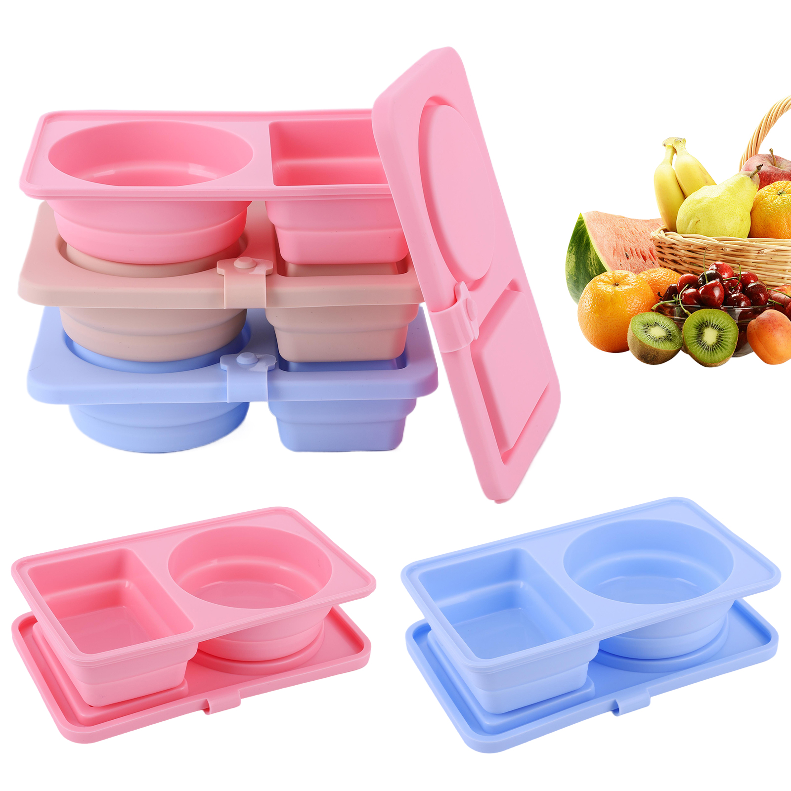 3Pcs 2 Compartment Silicone Sn - đánh giá và giá Food And Snacks For Picnic